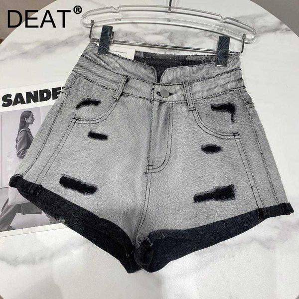 

women's shorts deat women denim solid high waist hollow out distressed street casual designed fashion spring summer 2021 11d933, White;black