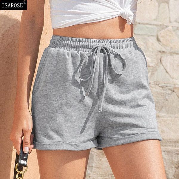 

women's shorts isarose roll up hem summer women lace-up cotton bottoms casual elastic waist solid color sportswear with pocket plus siz, White;black