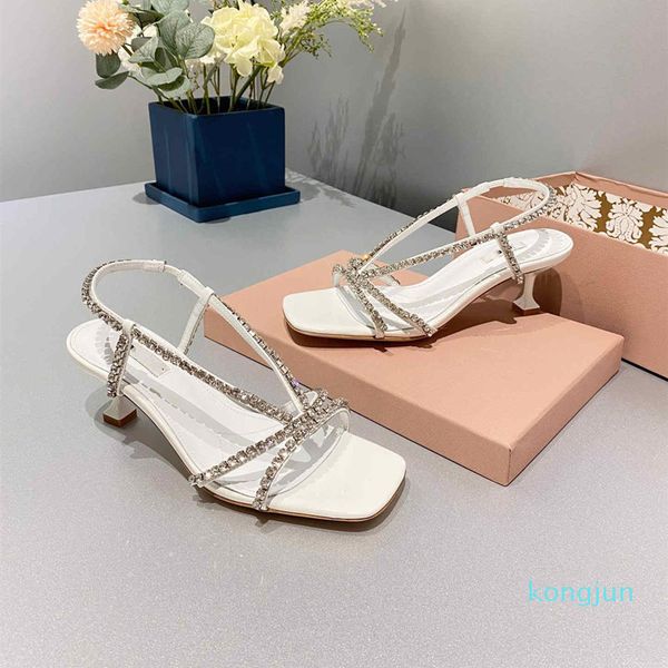 

designer- summer fashion sandals women square toe stiletto rhinestone back empty roman shoes female trend high heels, Black