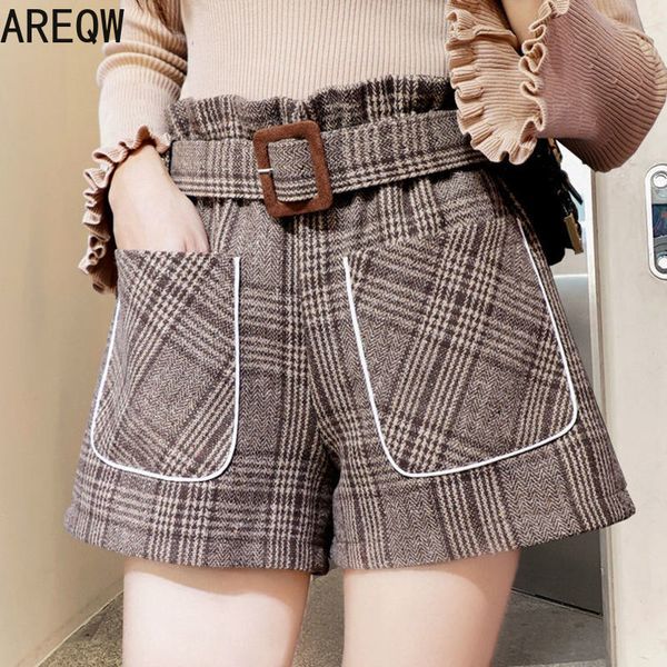 

areqw fashion new women pockets autumn winter shorts high waist casual booty shorts plaid 210301, White;black
