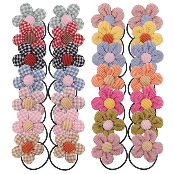

hair accessories 1pair/2pcs kids elastic bands flower floral ties for little girls headwear plaid, Slivery;white