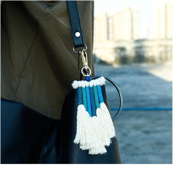 

weaving rainbow keychains for women boho handmade key holder keyring macrame bag charm accessories car hanging jlllsk