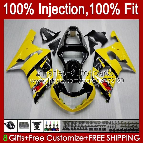 Corpi per stampi ad iniezione giallo nero per SUZUKI GSXR600 GSX-R750 750CC GSXR-750 K1 01-03 37No.1 600CC GSXR 600 750 CC GSXR750 01 02 03 GSXR-600 2001 2002 2003 Carenatura OEM