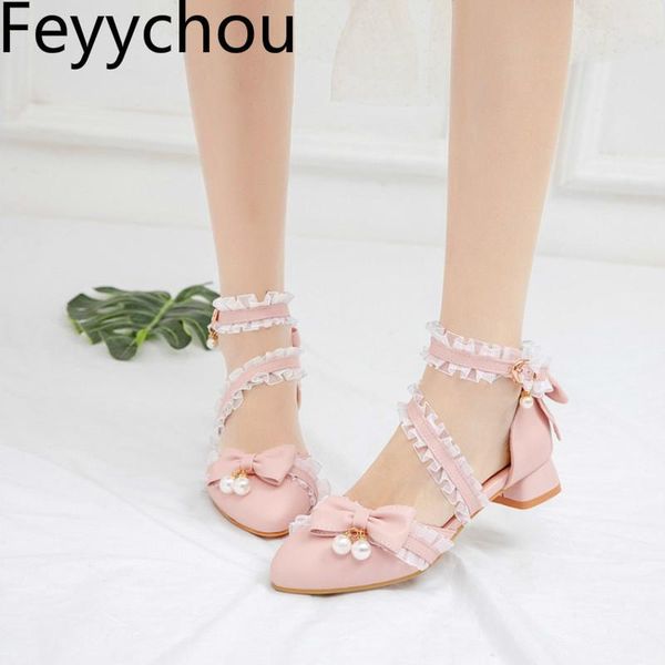 

dress shoes women's pumps med heels pu pointed toe pearl buckle d'orsay two-piece ruffles spring autumn 2021 fashion casual beige, Black