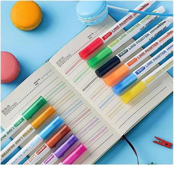 

12 colors double line outline pen set glitter metallic color highlighter out line marker pen for art painting school qylqrp