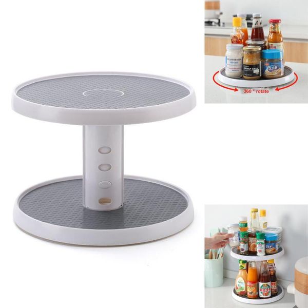 

hooks & rails rotating double layers seasoning cosmetic stationery storage rack organizer for bathroom kitchen accessories home appliance