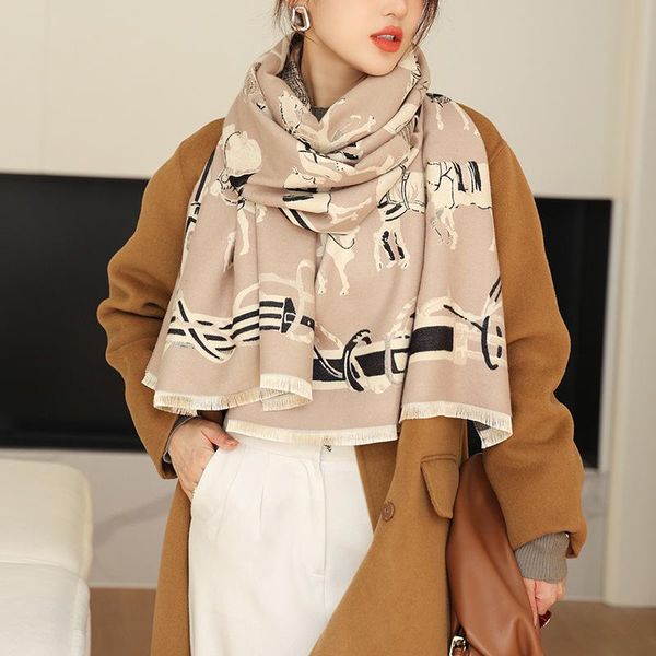 

scarves imitate cashmere long scarf man women fashion horse farm big shawl stole winter thick bandana 185*65cm, Blue;gray
