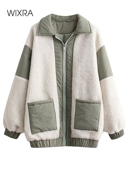 

women's fur & faux wixra women lamb wool coat patchwork furry thick warm zipper turn-down collar stylish jacket autumn winter high stre, Black