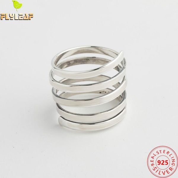 

cluster rings 925 sterling silver multilayer spiral open for women original handmade female fashion jewelry 16.9mm adjustable, Golden;silver