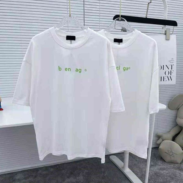 

2022 factory wholesale new high version fashion summer fluorescent green letter printing simple and fresh leisure couple short sleeves, White