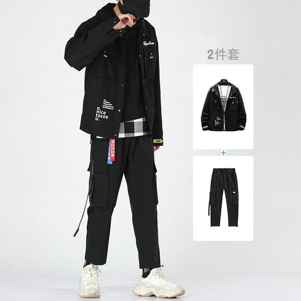 

men's tracksuits korean style men sets casual loose fashion cardigan long sleeve autumn tracksuit chandal hombre clothing db60tz, Gray