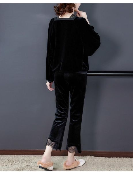 

women's tracksuits black velvet suit women 2 piece set two and pants womens matching ensemble femme survetement tracksuit, Gray