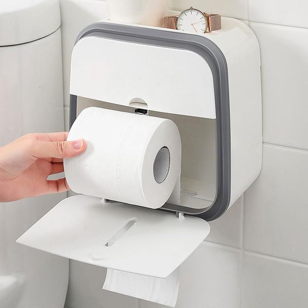 

tissue boxes & napkins roll paper holder adhesive dual layer bathroom floating organizer shelf with phone stand splash-proof for wall bjstor