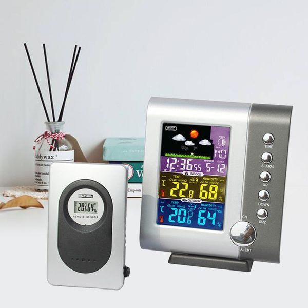 

wristwatches digital wireless colorful lcd display indoor outdoor hygrometer weatherstation clock room temperature meter, Slivery;brown