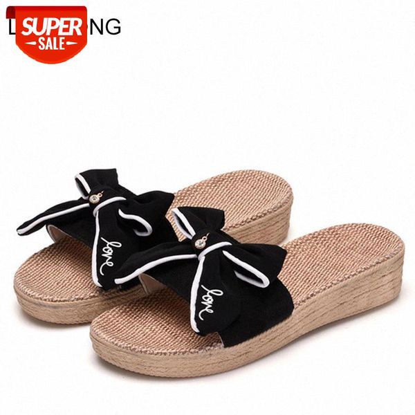 

lcizrong summer linen beach slippers for women cute fashion outside slaps platform shoes ladies home slippers peep toe girl #b28m, Black