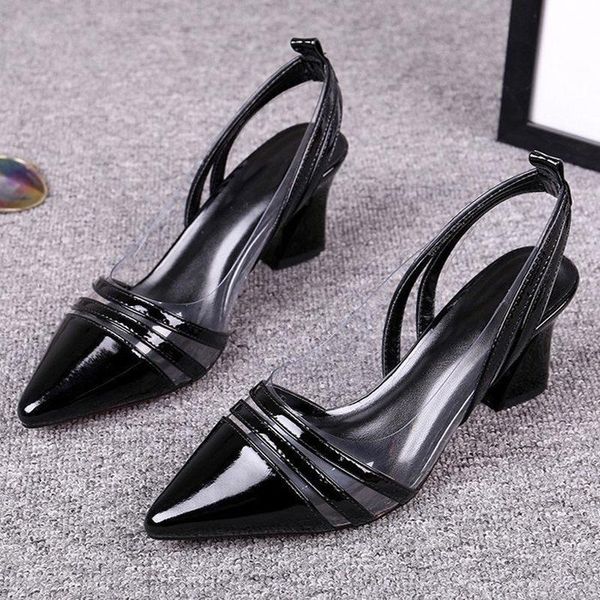 

dress shoes 2021 slingbacks spring summer women clear pumps transparent jelly sandals pointed toe boat, Black
