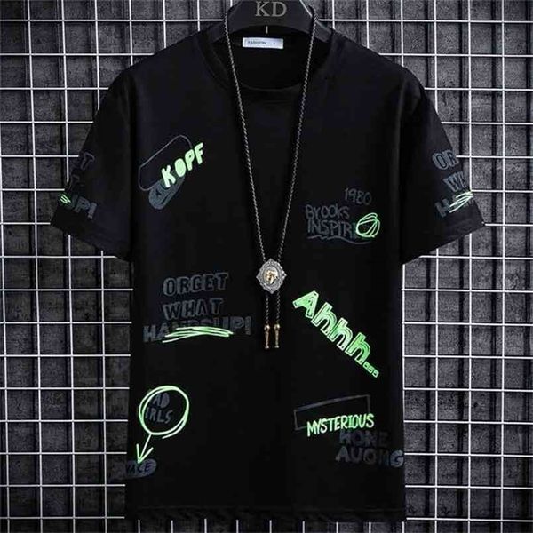 

casual men t-shirts tees o-neck cotton loose summer printed 3 colors short sleeves coat size m-3xl 210716, White;black