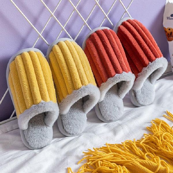 

slippers 2021 womenhouse shoes soft striped indoor mute cotton non-slip warm plush home floor slipper comfortab, Black