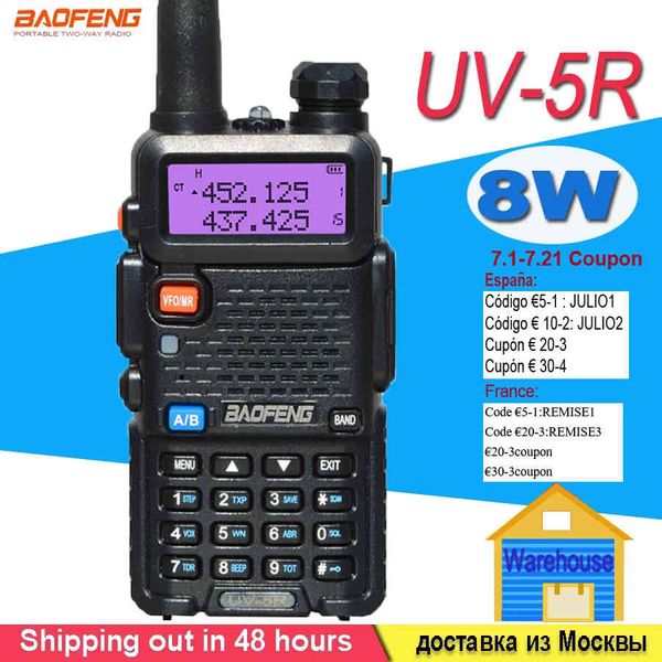 Baofeng UV-5R 8W True High Power 8 Вт мощный Walkie Talkie Dange Range 10 км Двойной двухсторонний Радио CB Портативный UV5R Охота