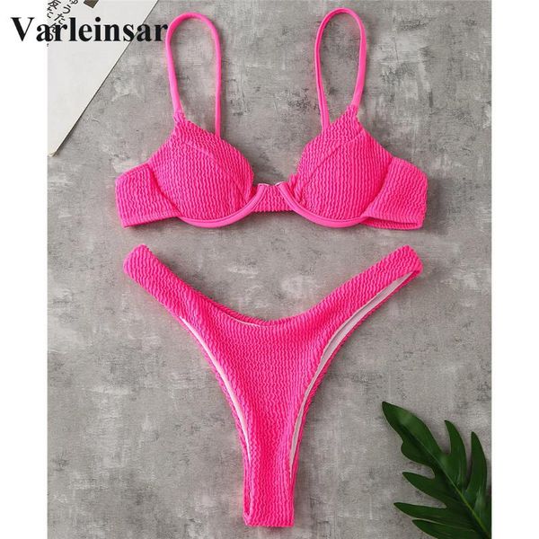 

one-piece suits ribbed underwired high cut bikini swimsuit female swimwear women two-pieces set thong bather bathing suit swim v2697b