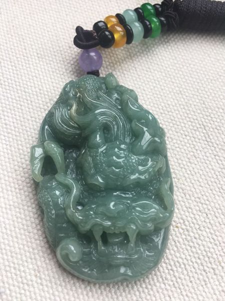 

natural 7a myanmar jade hand-carved dragon green jade pendant jade necklaces men pendants jewelry necklace, Red;blue