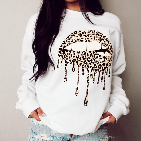 

womens clothing sweatshirts women's autumn and winter new lip print hoodie sweatshirts, Black