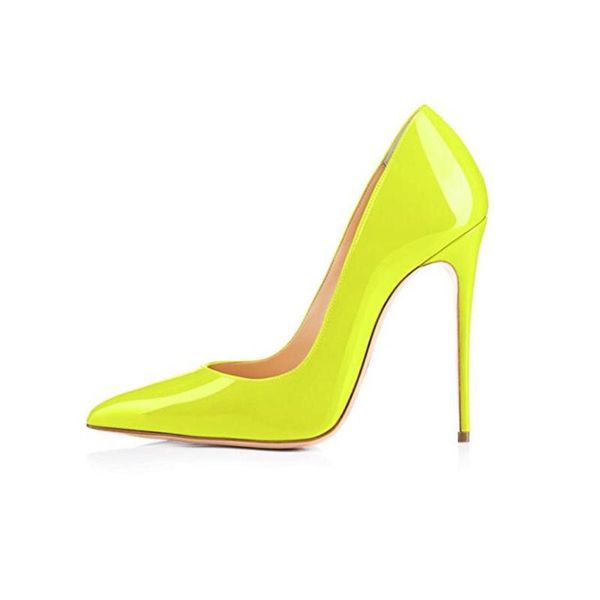 

dress shoes fashion pointed pump female shiny lemon yellow nightclub red carpet women high heels, Black