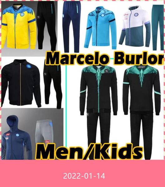 

21/22 napoli soccer jerseys napule 2021 hoodies jackets set training windbreaker sweater tracksuits naples mertens men kids kits survetement, Black;yellow