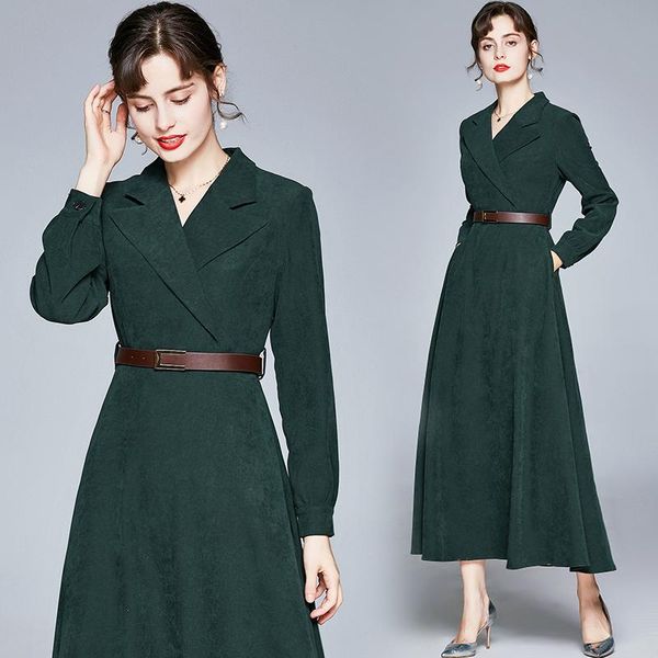 

casual dresses autumn woman dress vintage long elegant 2021 women fashion clothing ladies office quality ankle-length, Black;gray