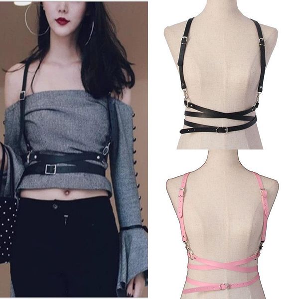 

belts 2021 fashion trend women men gothic handmade pu leather harness body bondage waist straps punk rock stylish accessories, Black;brown