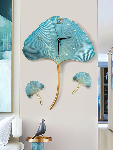 

wall clocks nordic style ginkgo biloba clock living room fashion decor mute quartz creative light luxury art watch