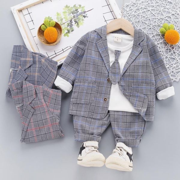 

clothing sets 2021 autumn little gentleman baby boys plaid clothes for coat +pants+shirts outfit kids children suit1, White