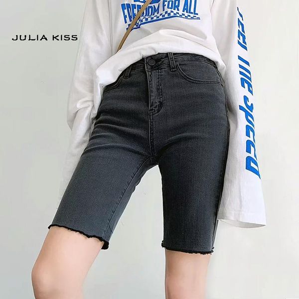 

women's shorts women skinny fit longline denim with -cut hem, White;black