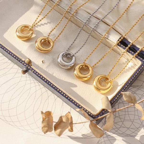 

pendant necklaces yaonuan trendy oval necklace for women beads clavicle chain titanium steel gold plated fashion jewelry 2021, Silver
