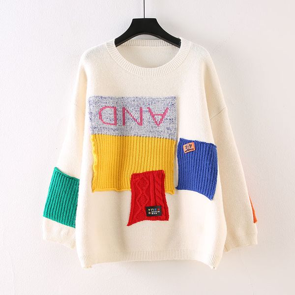 

2022 autumn and winter new sweater womens wild plus size padded o-neck solid thick cute sweater women, White;black