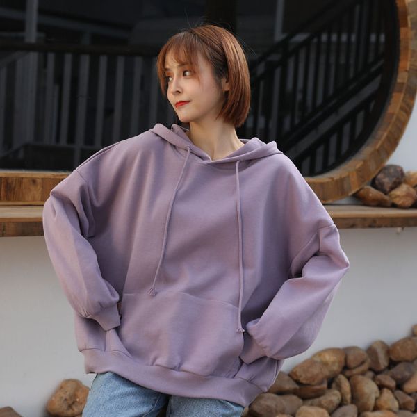 

cotton hooded sweater women's fashionable autumn and winter off coat korean loose student long sleeve pullover, Black