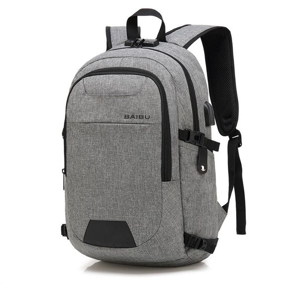 

backpack usb fashion men women high capacity schoolbags for teenager girls boys male shoulder bags with lock gray 1977#