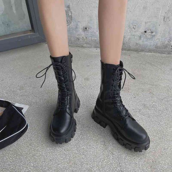 

women motorcycle boots wedges flat shoes woman high heel platform pu leather lace up black girls