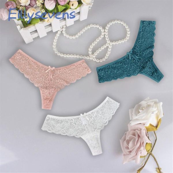 

women's panties 3pc thong g-string 2021 fashion lace lingerie ladies breathable soft underwear female floral underpants, Black;pink