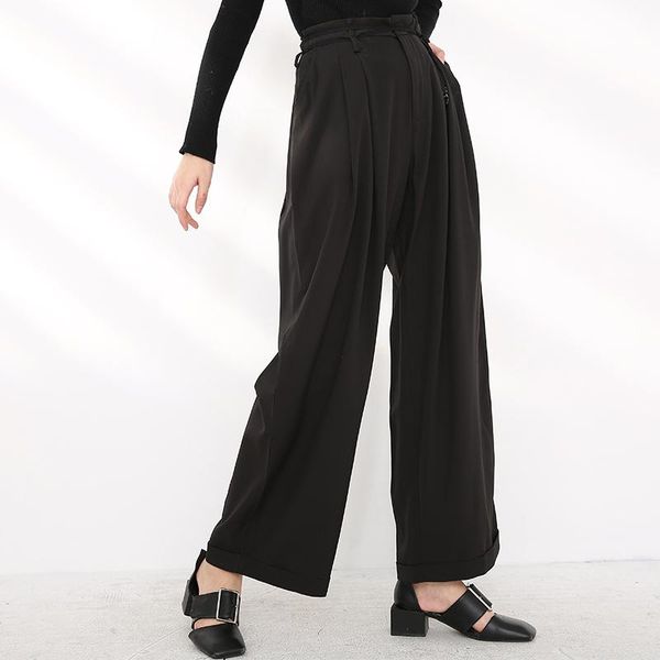 

women's pants & capris leisure high waist black bandage long wide leg trousers loose fit women fashion tide spring autumn 2021 jx31101s, Black;white