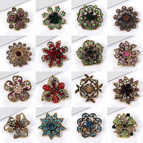

pins, brooches gold red blue green vintage brooch pin bouquet crystals flower for women broach pins set lot wedding accessory jewelry, Gray