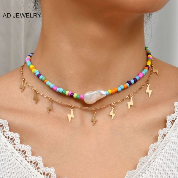 

women summer beach style lightning charm choker colorful polymer clay disc pearl necklace for sale, Golden;silver