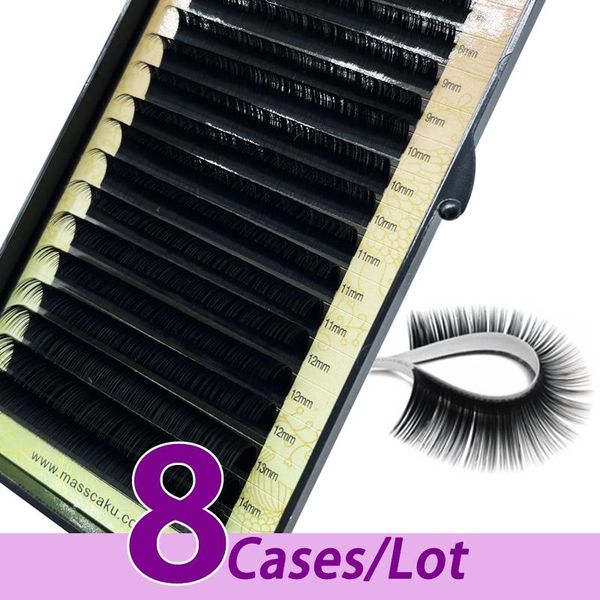 

false eyelashes 8pcs/lot faux mink private label bulk pbt soft russian volume eyelash extension classic individual