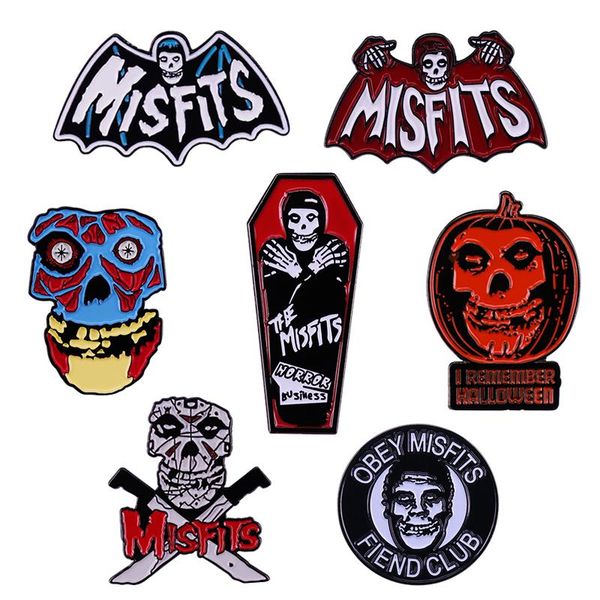 

pins, brooches misfits pin bat fiend club badge coffin music skull face pins punk rock band horror logo brooch halloween gothic jewelry, Gray