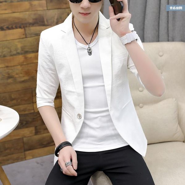 

men's suits & blazers men blazer unique designs solid color cotton linen half sleeve tuxedos mens jacket black white light blue, White;black