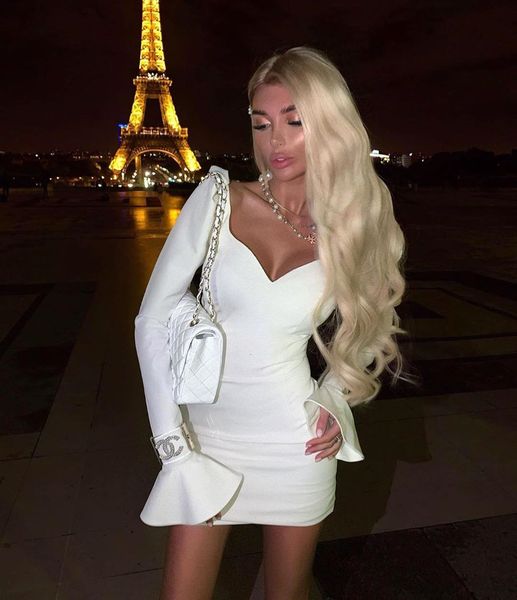 

black celebrity mini ruffles rayon bandage party dress tfkv, White