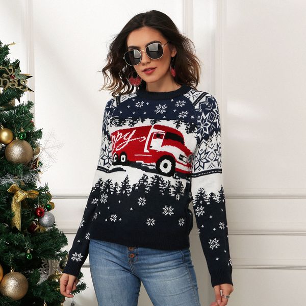 

2021 ugly christmas jumper sweater autumn winter new snowflake jacquard knitted pullover sweaters for women fashion hktf, White;black