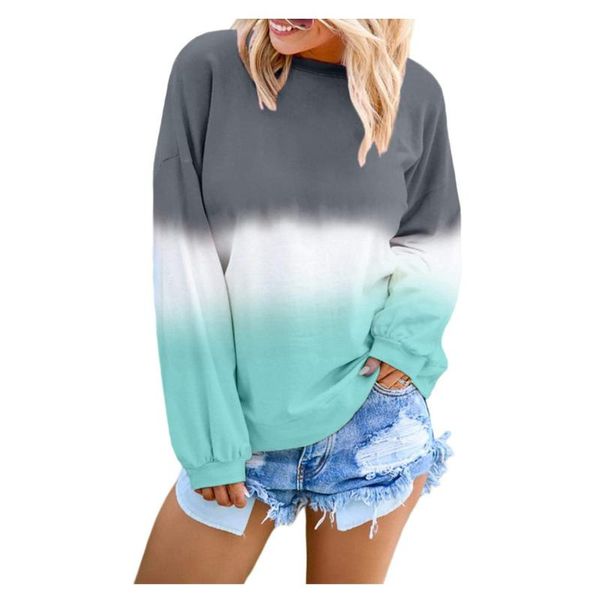 

women's blouses & shirts fashion women sweatshirt patchwork long sleeve tie-dye printed pullover and blusas mujer de moda 2021, White
