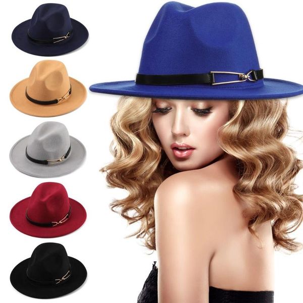 

stingy brim hats women fedora felt trilby jazz cap sun hat wide top, Blue;gray