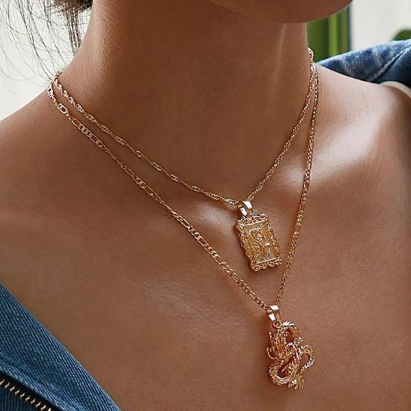 

pendant necklaces bohemia portrait coin square round for women alloy gold vintage dragon fashion long necklace jewelry gifts, Silver